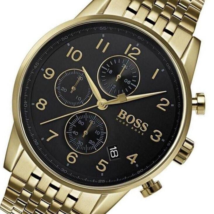Hugo Boss Navigator Black Dial Gold Steel Strap Watch for Men - 1513531 Buy Now By Hugo Boss