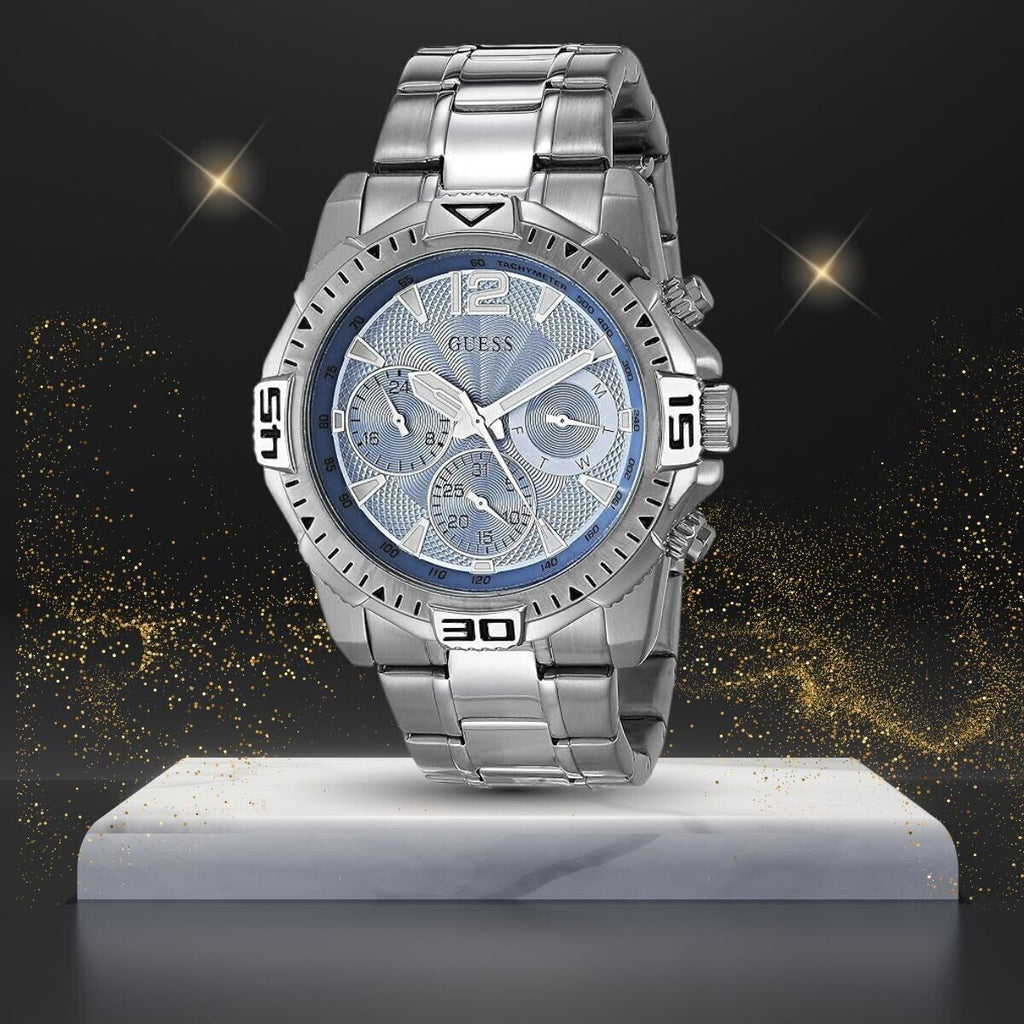 Guess Commander Chronograph Blue Dial Silver Steel Strap Watch for Men - GW0056G2 Buy Now By Guess