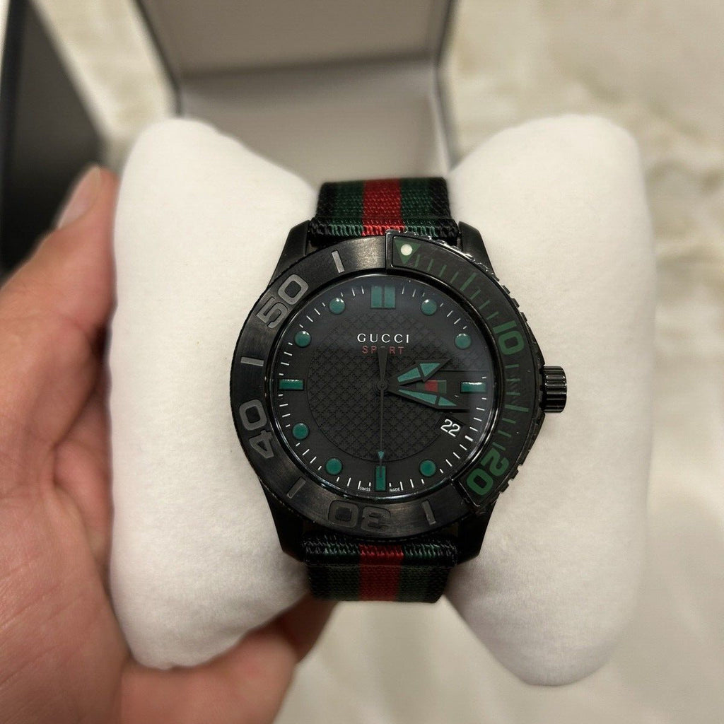 Gucci G Timeless Sport Black Dial Two Tone NATO Strap Watch For Men - YA126229 Buy Now By Gucci