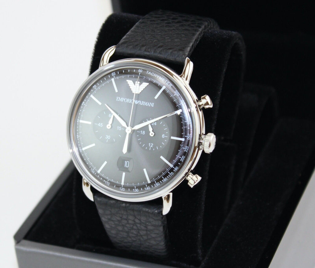 Emporio Armani Aviator Chronograph Black Dial Black Leather Strap Watch For Men - AR11143 Buy Now By Emporio Armani