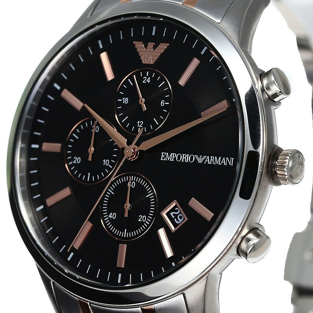 Emporio Armani Renato Chronograph Black Dial Two Tone Steel Strap Watch For Men - AR11165 Buy Now By Emporio Armani