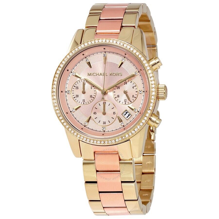 Michael Kors Ritz Chronograph Rose Dial Two Tone Steel Strap Watch for Women - MK6475 Buy Now By Michael Kors