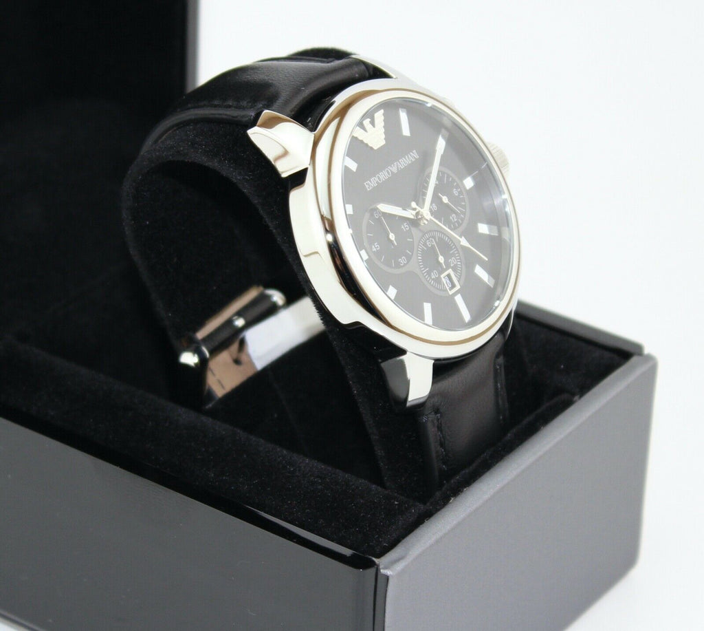 Emporio Armani Classic Chronograph Black Dial Black Leather Strap Watch For Men - AR0431 Buy Now By Emporio Armani