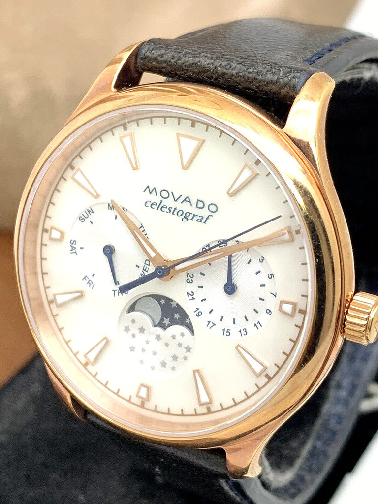 Movado Heritage Celestograf White Mother of Pearl Dial Blue Leather Strap Watch For Women - 3650011 Buy Now By Movado
