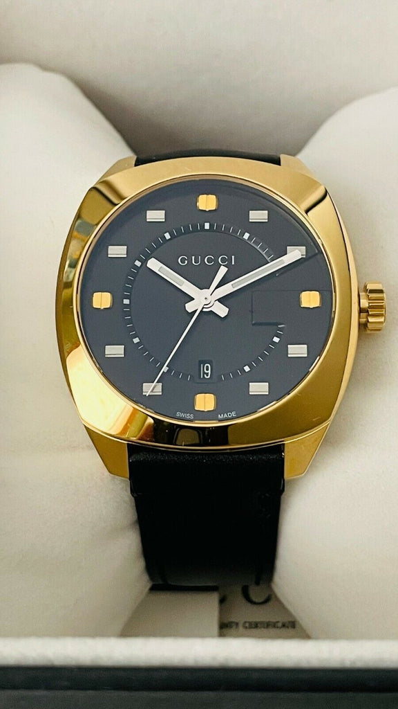 Gucci GG2570 Black Dial Black Leather Strap Watch For Men - YA142310 Buy Now By Gucci