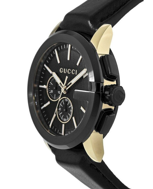 Gucci G Chrono Black Dial Black Leather Strap Watch For Men - YA101203 Buy Now By Gucci