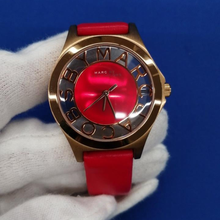 Marc Jacobs Henry Skeleton Red Dial Red Leather Strap Watch for Women - MBM1338 Buy Now By Marc Jacobs