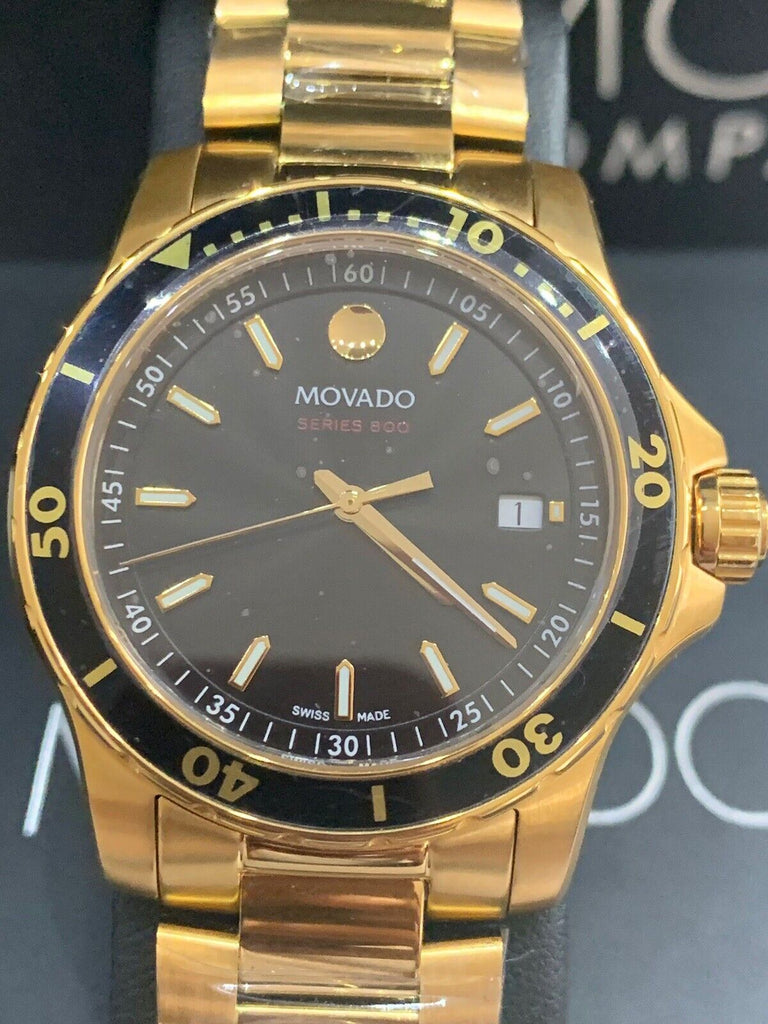 Movado Series 800 Black Dial Gold Steel Strap Watch For Men - 2600145 Buy Now By Movado