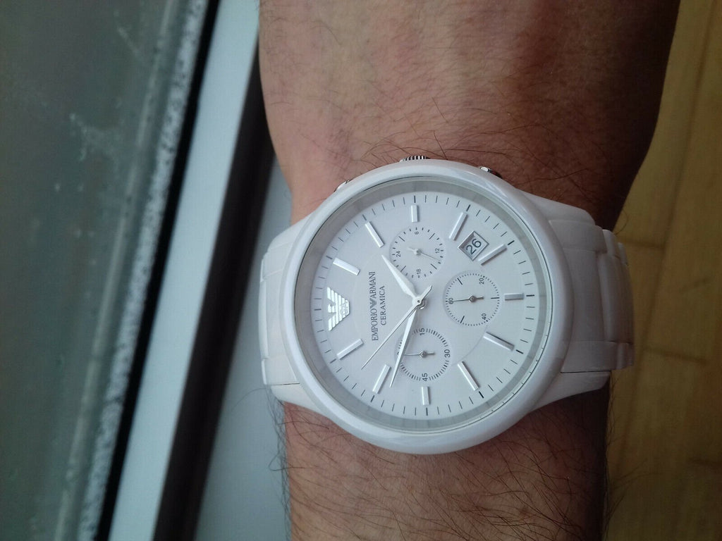 Emporio Armani Ceramica Chronograph White Dial White Strap Watch For Men - AR1453 Buy Now By Emporio Armani