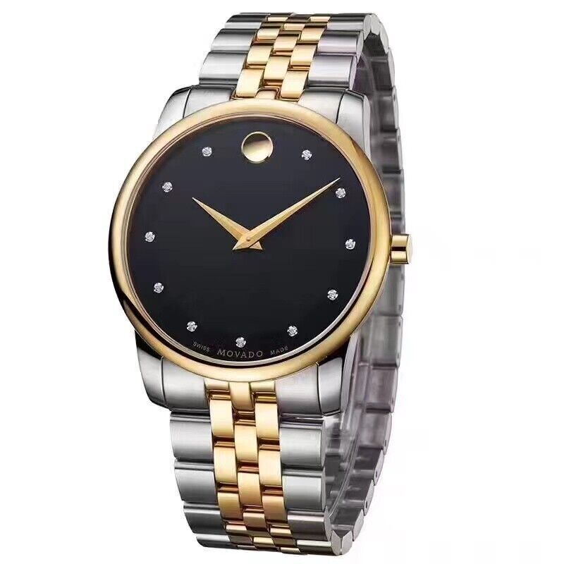 Movado Museum Classic Diamonds Black Dial Two Tone Steel Strap Watch For Men - 0606879 Buy Now By Movado