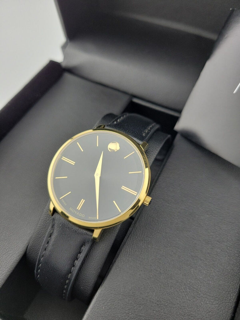 Movado Ultra Slim Black Dial Black Leather Strap Watch For Women - 0607091 Buy Now By Movado