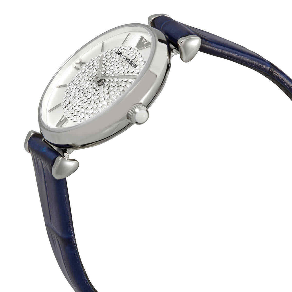 Emporio Armani Gianni T Bar Quartz Crystals Silver Dial Blue Leather Strap Watch For Women - AR11344 Buy Now By Emporio Armani