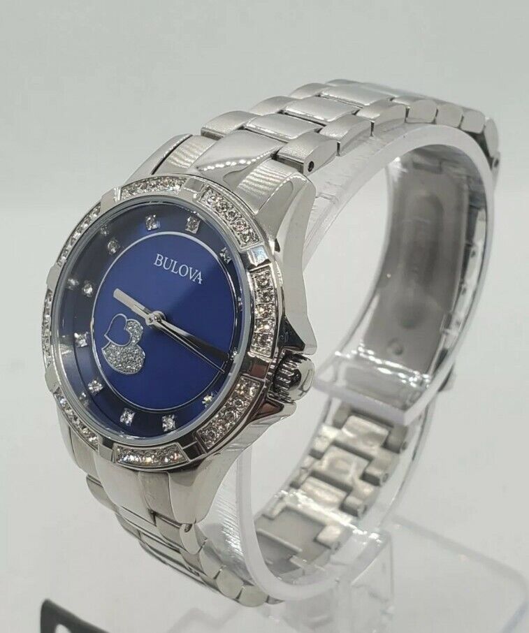 Bulova Crystal Collection Blue Mother of Pearl Dial Silver Steel Strap Watch for Women - 96L238 Buy Now By Bulova
