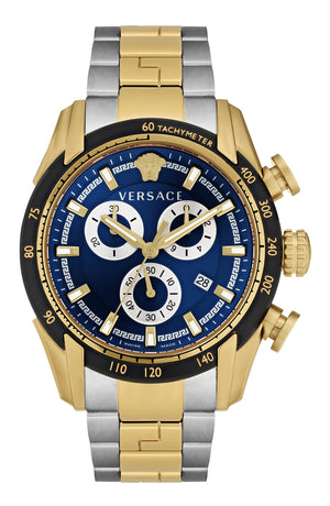 Versace V-Ray Chronograph Quartz Blue Dial Two Tone Steel Strap Watch For Men - VE2I01021 Buy Now By Versace