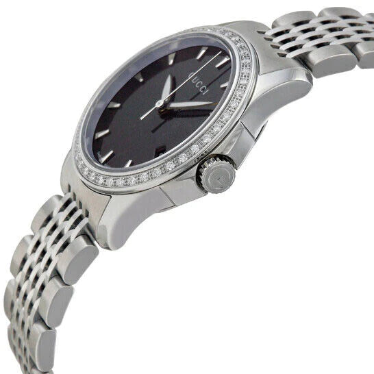 Gucci G Timeless Diamonds Mother of Pearl Black Dial Silver Mesh Bracelet Watch For Women - YA126507 Buy Now By Gucci