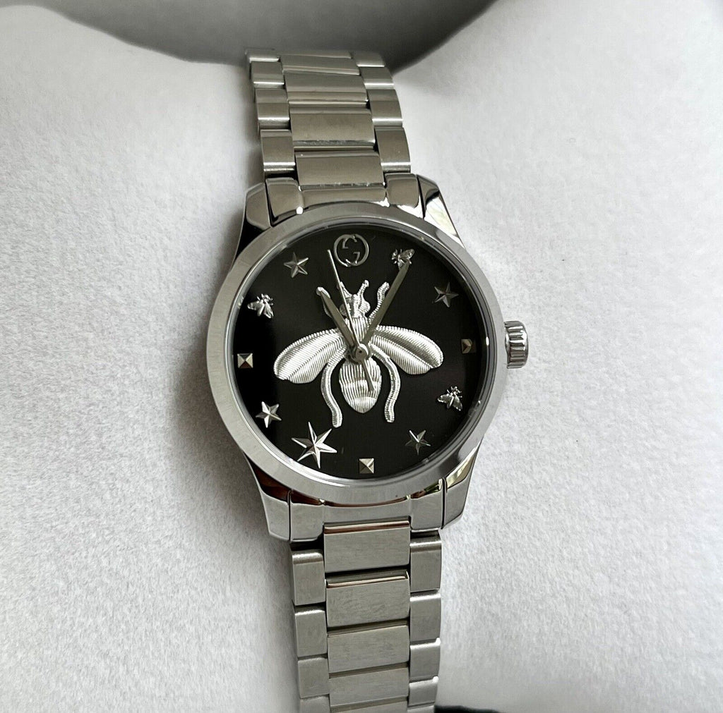 Gucci G Timeless Quartz Diamonds Black Dial Silver Steel Strap Watch For Women - YA1265024 Buy Now By Gucci