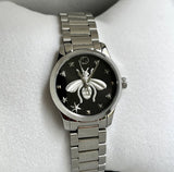 Gucci G Timeless Quartz Diamonds Black Dial Silver Steel Strap Watch For Women - YA1265024 Buy Now By Gucci