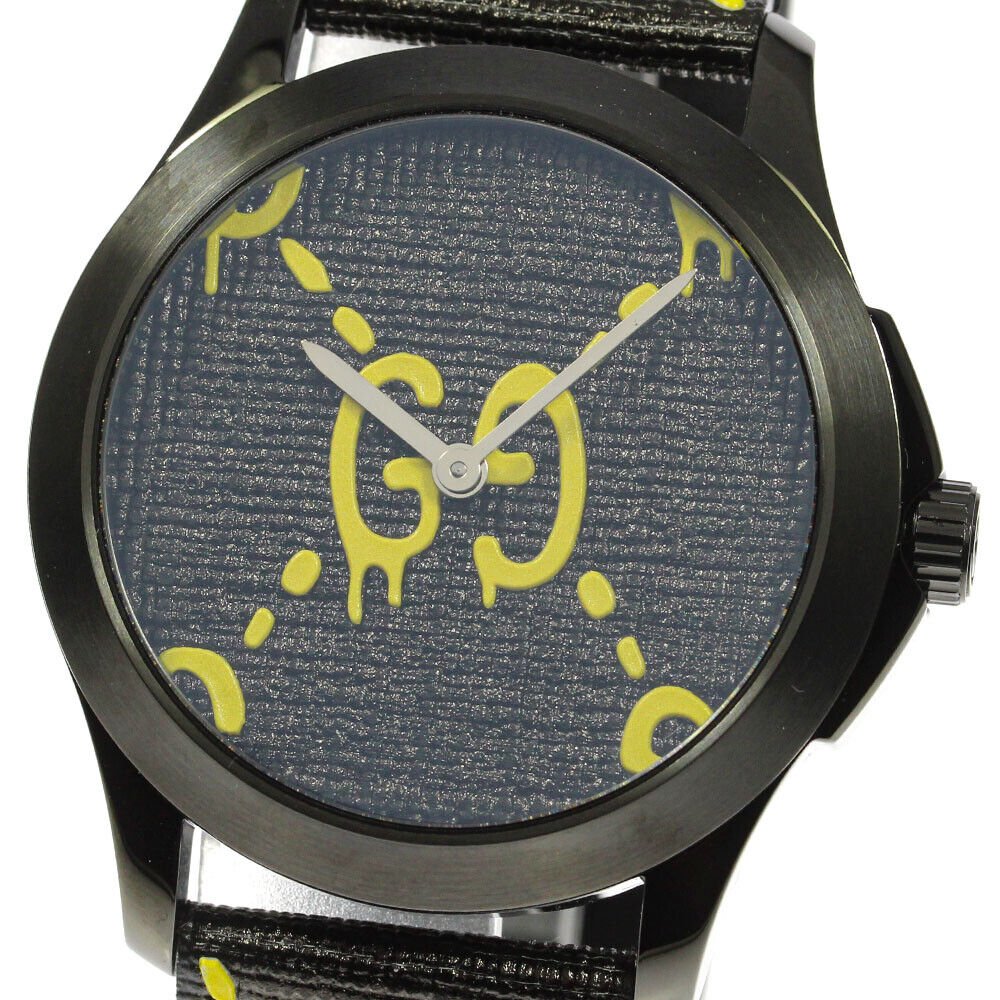 Gucci G Timeless Ghost Black Dial Black Leather Strap Watch For Men - YA1264019 Buy Now By Gucci