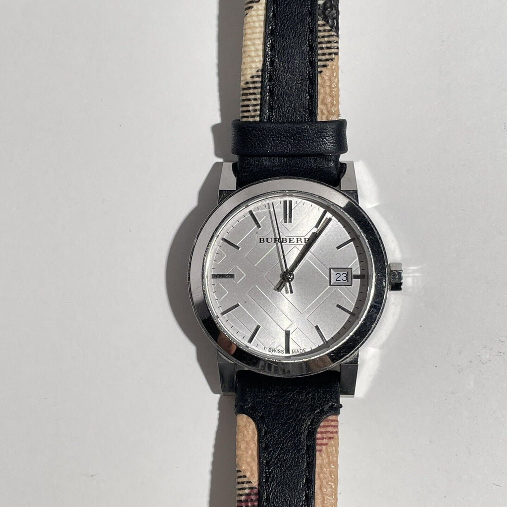 Burberry The City White Dial Black Haymarket Leather Strap Watch for Women - BU9150 Buy Now By Burberry