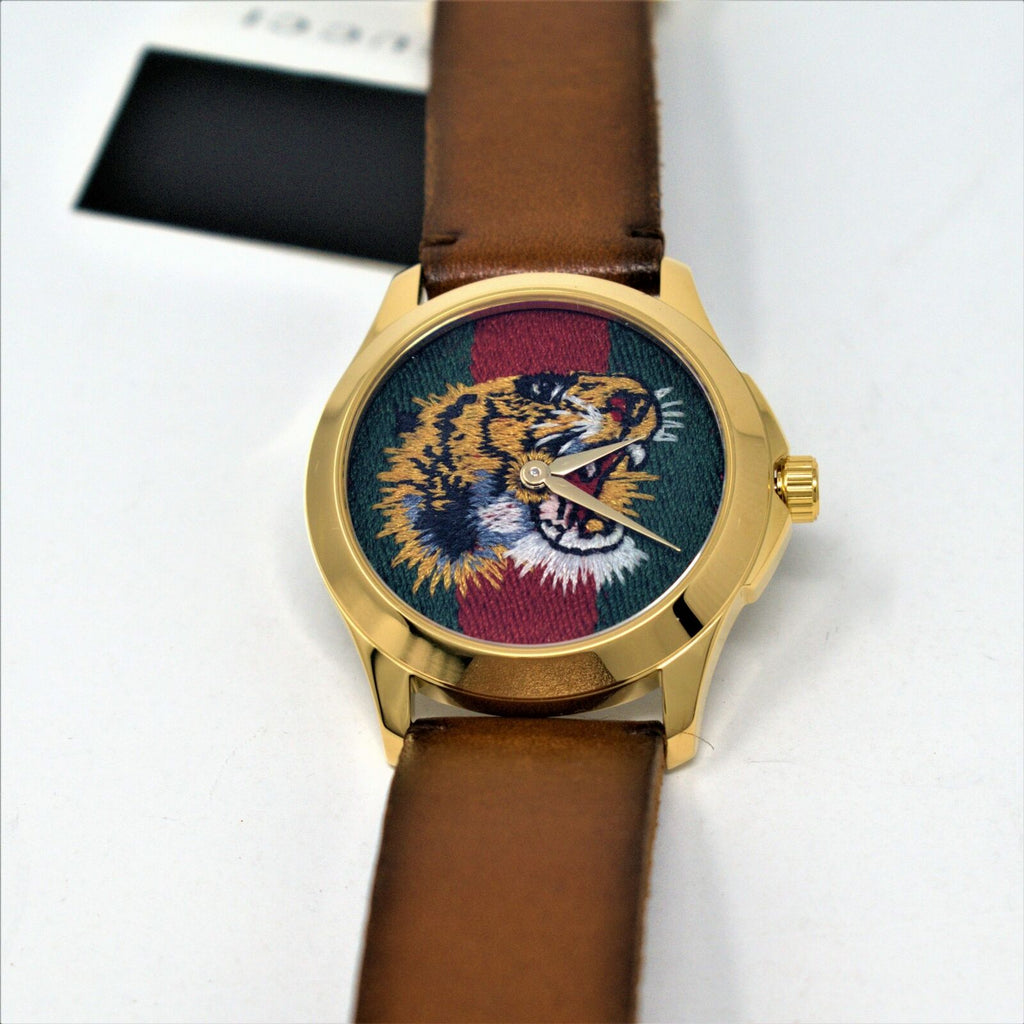 Gucci Le Marche Des Merveilles Red & Green Dial Brown Leather Strap Unisex Watch - YA126497 Buy Now By Gucci