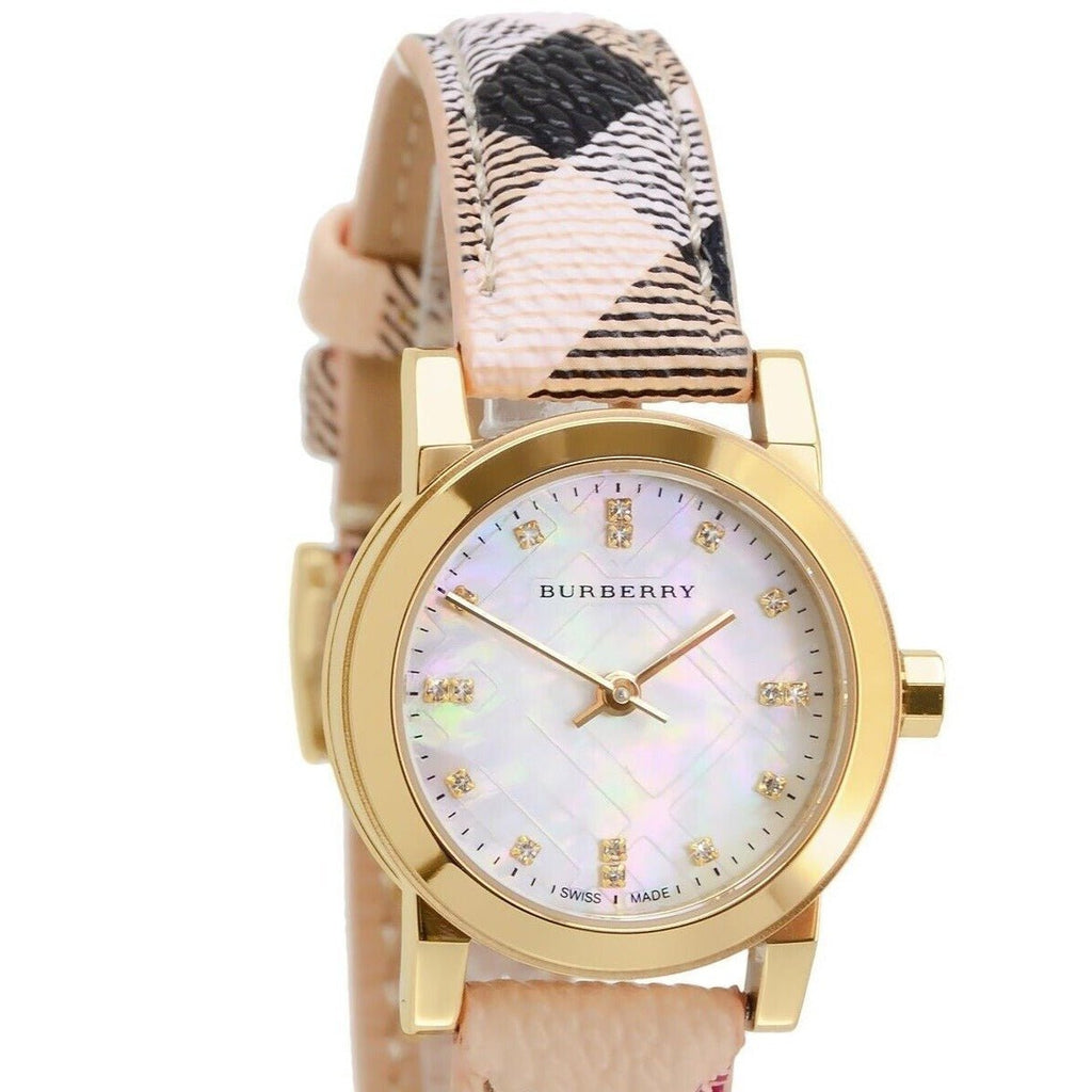 Burberry The City Diamonds Mother of Pearl Dial Brown Leather Strap Watch for Women - BU9226 Buy Now By Burberry