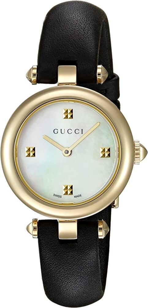Gucci Diamantissima Mother of Pearl Dial Black Leather Strap Watch For Women - YA141505 Buy Now By Gucci