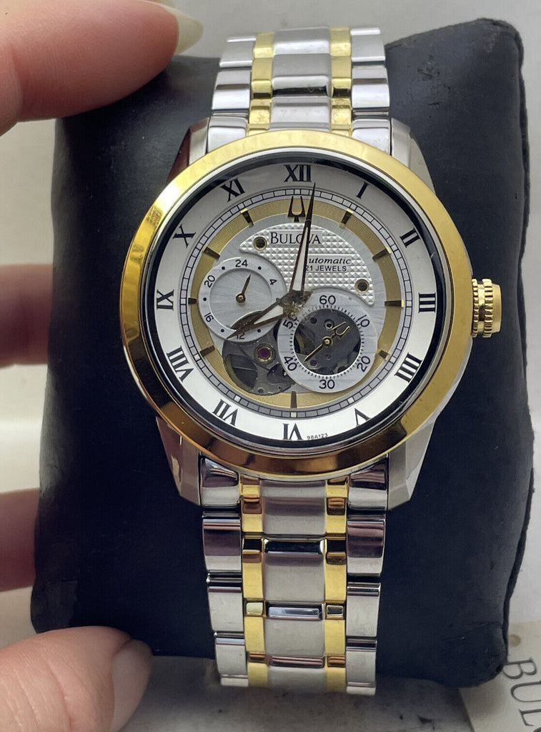 Bulova BVA Skeleton Silver Dial Two Tone Steel Strap Watch for Men - 98A123 Buy Now By Bulova