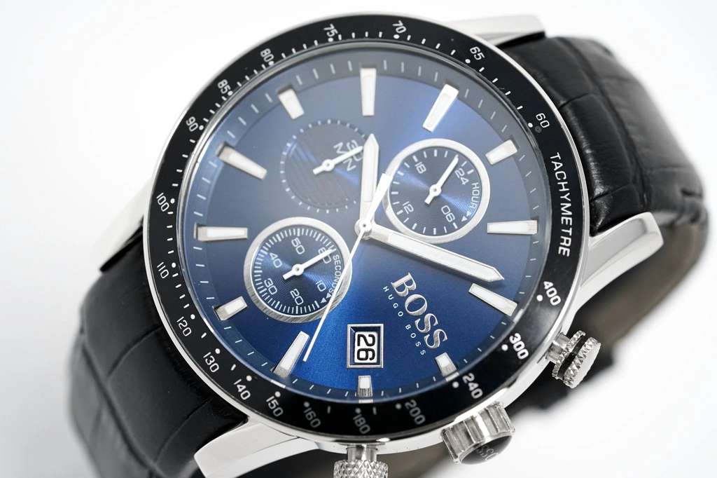 Hugo Boss Rafale Chronograph Quartz Blue Dial Black Leather Strap Watch For Men - HB1513391 Buy Now By Hugo Boss