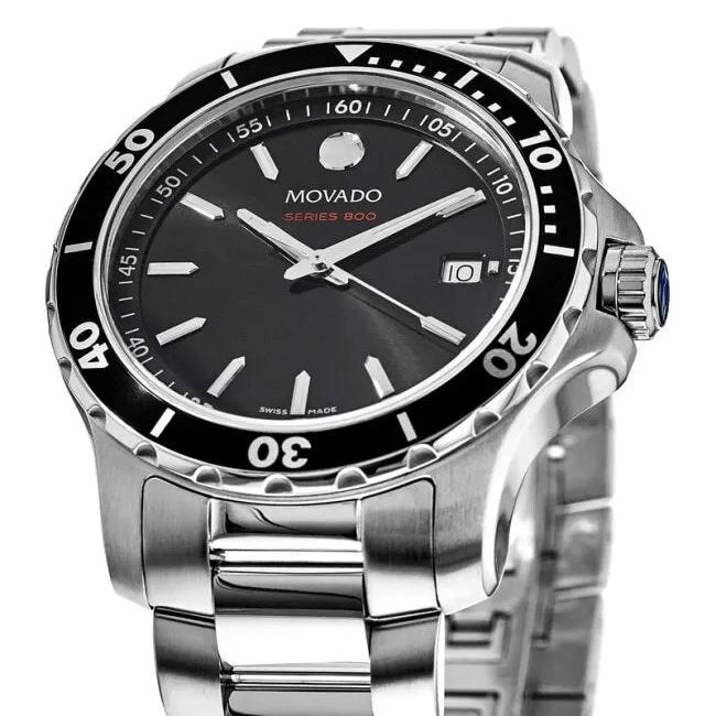 Movado Series 800 Black Dial Silver Steel Strap Watch For Men - 2600135 Buy Now By Movado