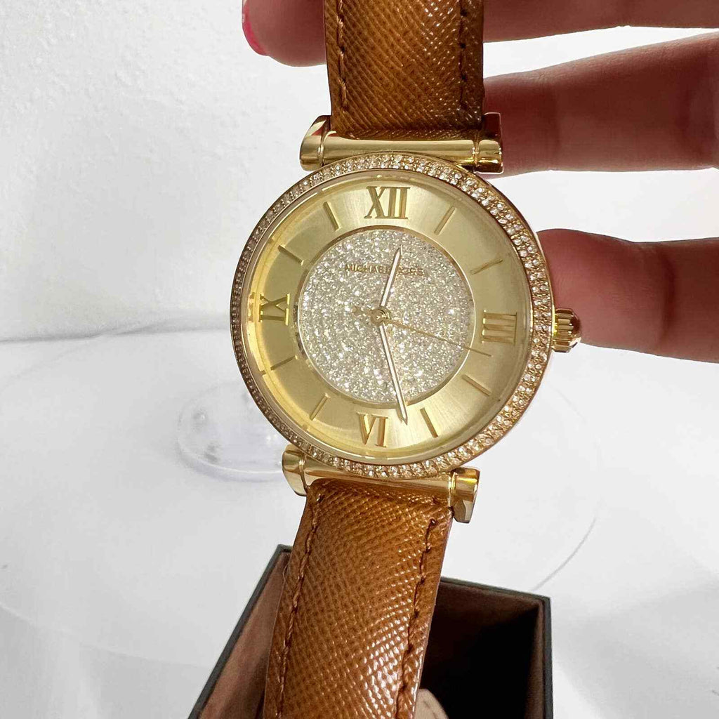 Michael Kors Catlin Champagne Dial Brown Leather Strap Watch for Women - MK2375 Buy Now By Michael Kors