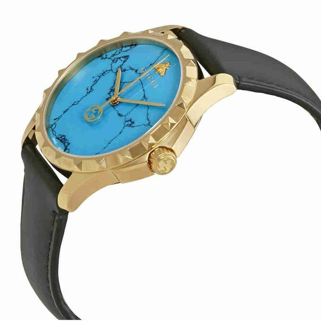 Gucci G Timeless Turquoise Blue Dial Black Leather Strap Watch For Men - YA126462 Buy Now By Gucci