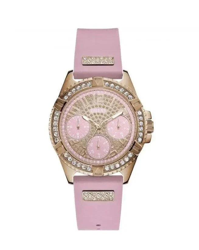 Guess Frontier Diamonds Rose Gold Dial Pink Rubber Strap Watch For Women - W1160L5 Buy Now By Guess
