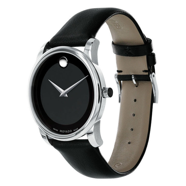 Movado Museum Black Dial Black Leather Strap Watch For Men - 606502 Buy Now By Movado