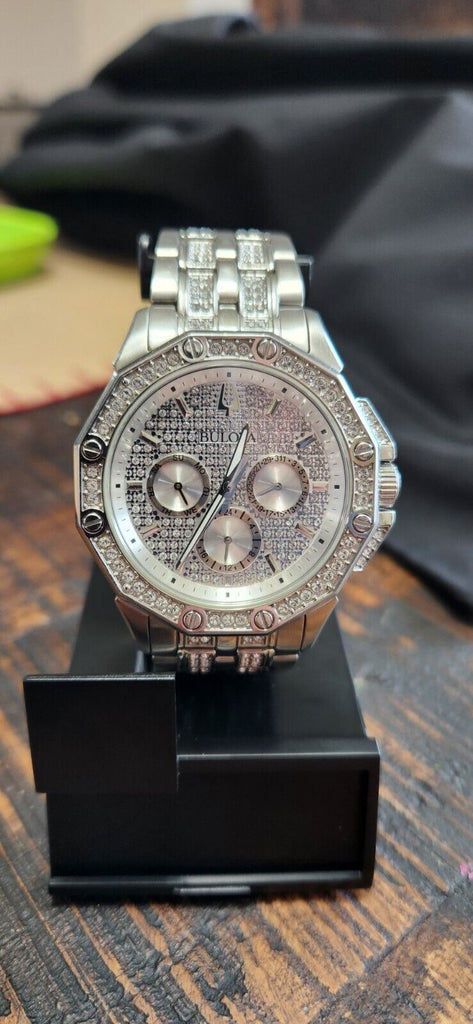 Bulova Crystal Collection Pave Silver Dial with Crystals Silver Steel Strap Watch for Men - 96C134 Buy Now By Bulova