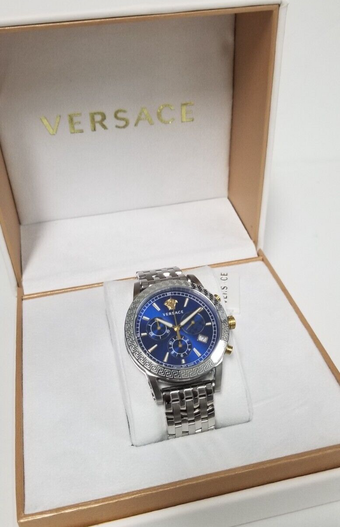 Versace Sport Tech Chronograph Blue Dial Silver Steel Strap Watch for Men - VELT00219 Buy Now By Versace