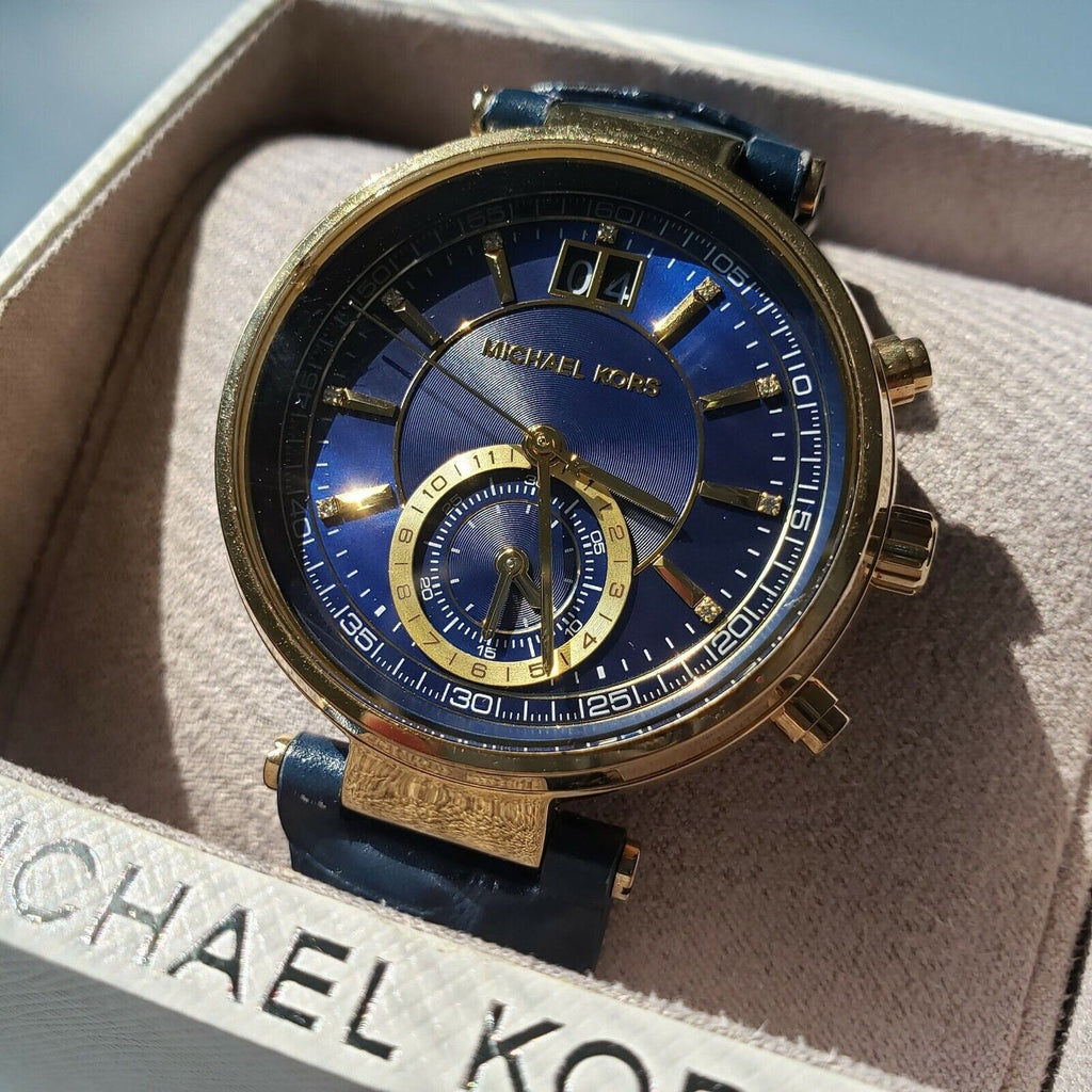 Michael Kors Sawyer Blue Dial Blue Leather Strap Watch for Women - MK2425 Buy Now By Michael Kors