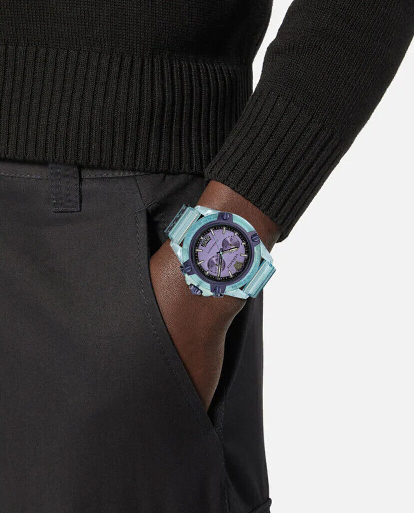 Versace Icon Active Chronograph Purple Dial Blue Silicone Strap Watch For Men - VEZ701523 Buy Now By Versace