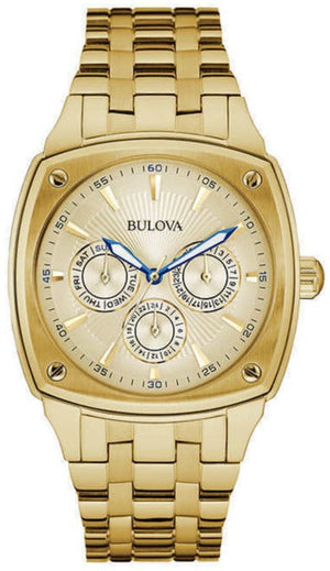 Bulova Multifunction White Dial Gold Steel Strap Watch for Men - 97C105 Buy Now By Bulova