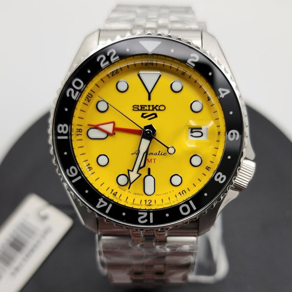 Seiko 5 Sport SKX GMT US Special Creation Automatic Yellow Dial Silver Steel Strap Watch for Men - SSK017K1 Buy Now By Seiko
