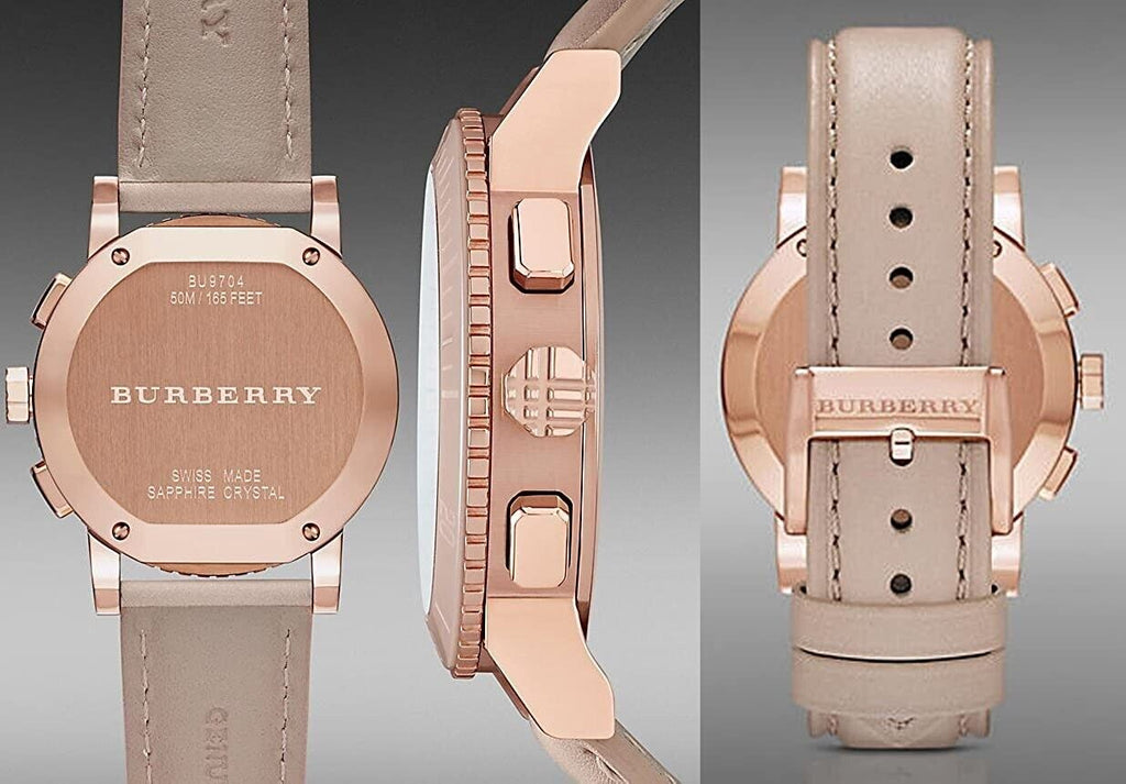Burberry Chronograph Rose Gold Dial Beige Leather Strap Watch for Women - BU9704 Buy Now By Burberry