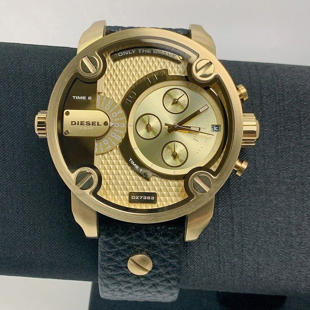 Diesel Mr Daddy Gold Dial Black Leather Strap Watch For Men - DZ7363 Buy Now By Diesel