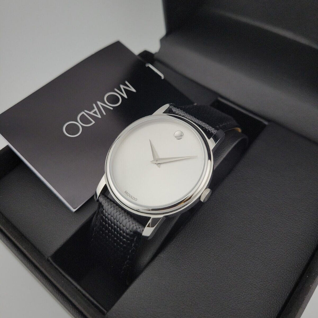Movado Museum Quartz Silver Dial Black Leather Strap Watch For Men - 2100001 Buy Now By Movado
