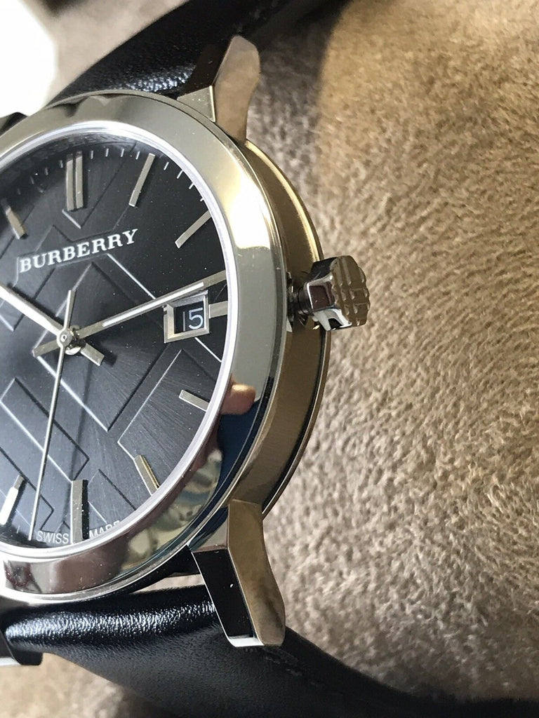 Burberry The City Black Dial Black Leather Strap Watch for Men - BU9009 Buy Now By Burberry