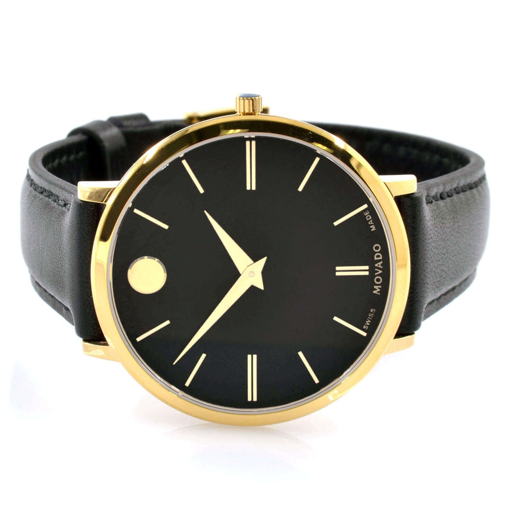 Movado Ultra Slim Black Dial Black Leather Strap Watch For Women - 0607091 Buy Now By Movado