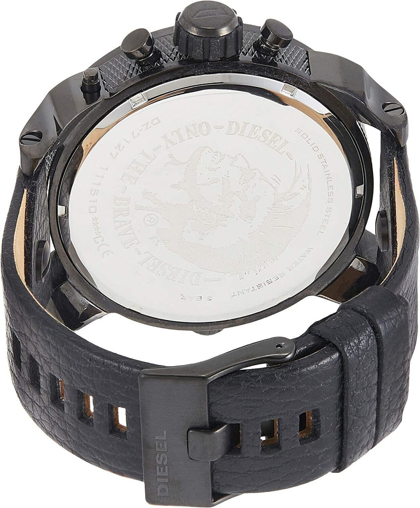 Diesel Big Daddy Blue Dial Black Leather Strap Watch For Men - DZ7127 Buy Now By Diesel