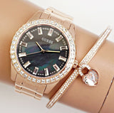 Guess Sparkler Diamonds Black Dial Rose Gold Steel Strap Watch for Women - GW0111L3 Buy Now By Guess