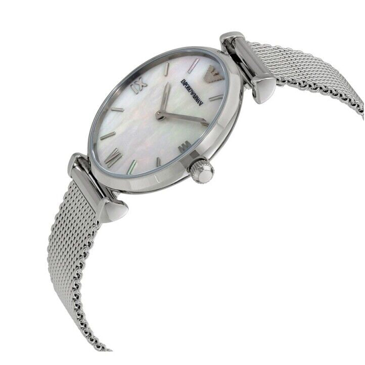 Emporio Armani Gianni T Bar Mother of Pearl Dial Silver Steel Strap Watch For Women - AR1955 Buy Now By Emporio Armani