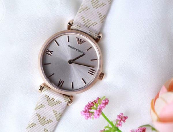 Emporio Armani Analog Grey Dial Pink Leather Strap Watch For Women - AR11126 Buy Now By Emporio Armani