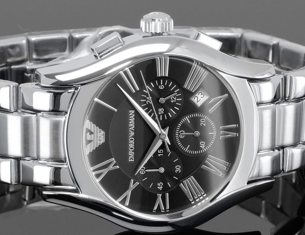 Emporio Armani Valente Chronograph Black Dial Silver Stainless Steel Watch For Men - AR0673 Buy Now By Emporio Armani