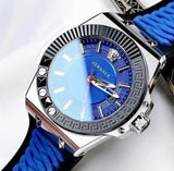 Versace Chain Reaction Quartz Blue Dial Blue & Black Leather Strap Watch for Men - VEDY00119 Buy Now By Versace